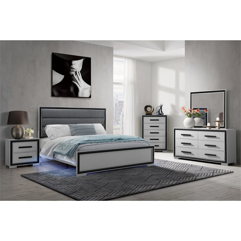 Global Furniture USA Amelia Solid Wood Gray Black 2-Drawer Nightstand