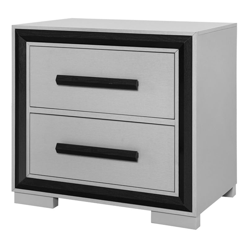 Global Furniture USA Amelia Solid Wood Gray Black 2-Drawer Nightstand