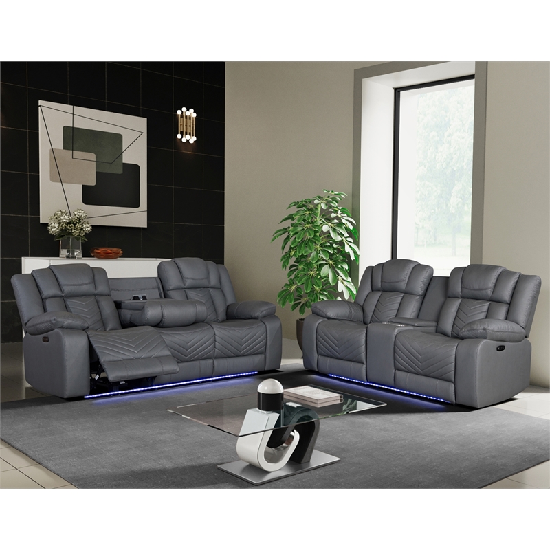 Global Furniture USA U7068 Gray Fabric Power Reclining Set with LED