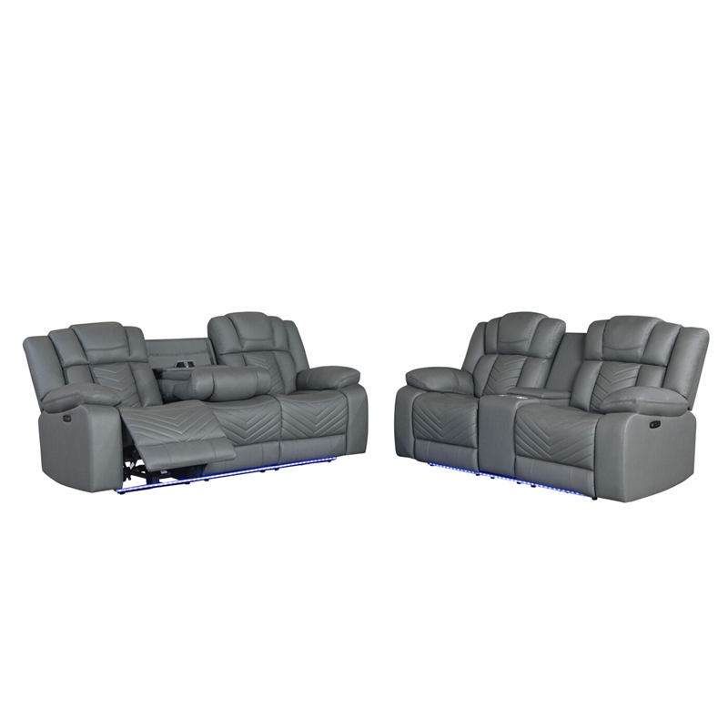 Global Furniture USA U7068 Gray Fabric Power Reclining Set with LED
