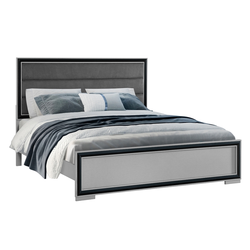 Global Furniture USA Amelia Solid Wood Gray Black Queen Bed with LED