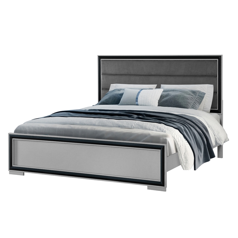 Global Furniture USA Amelia Gray Black Solid Wood Queen Bed Set with LED