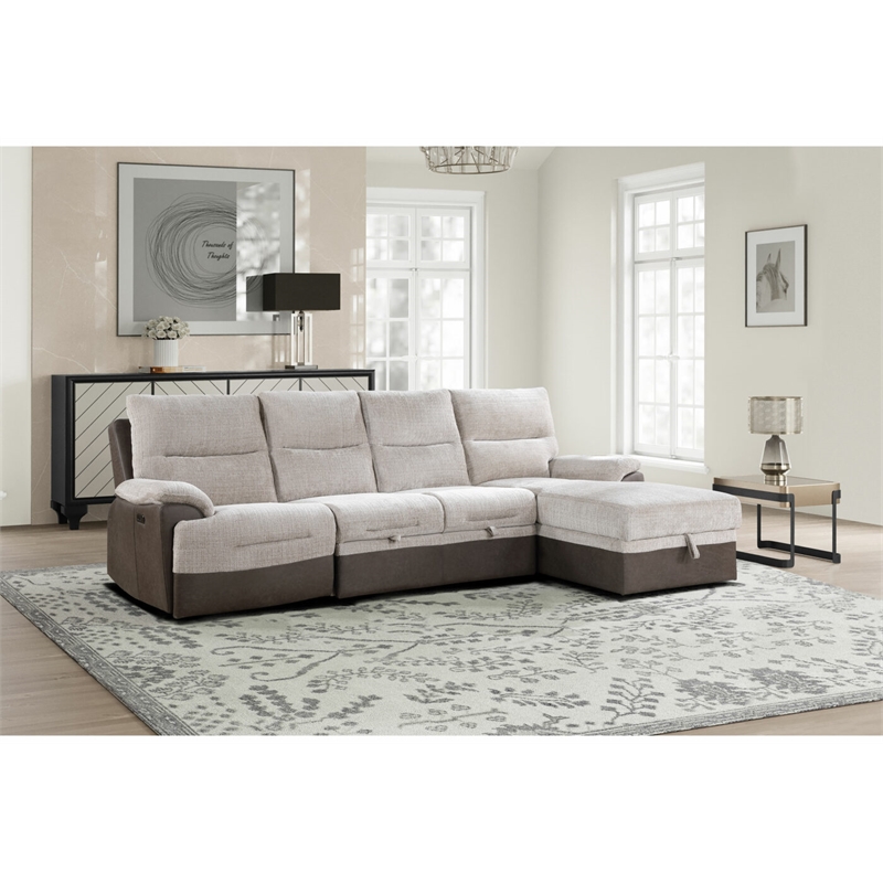 Global Furniture USA U3822 Beige/Brown Fabric Sectional with PO and USB