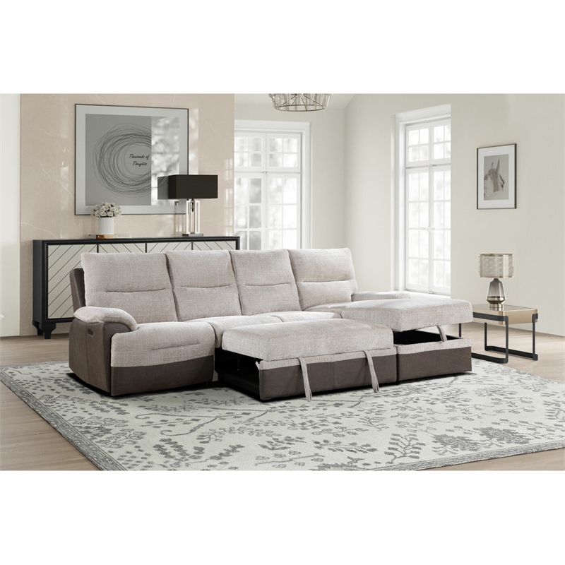 Global Furniture USA U3822 Beige/Brown Fabric Sectional with PO and USB