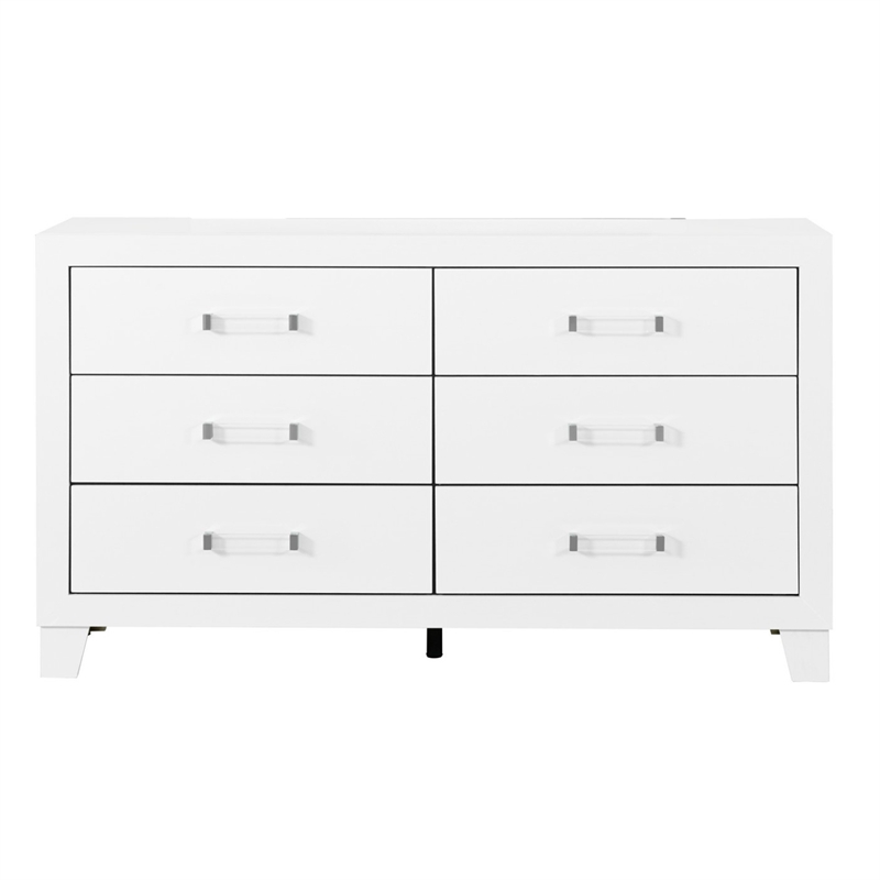 Global Furniture USA Luccia White Wood 6-Drawer Dresser