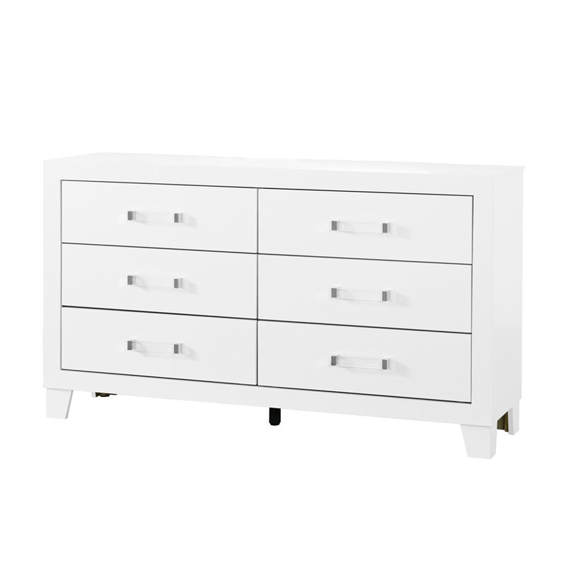 Global Furniture USA Luccia White Wood 6-Drawer Dresser