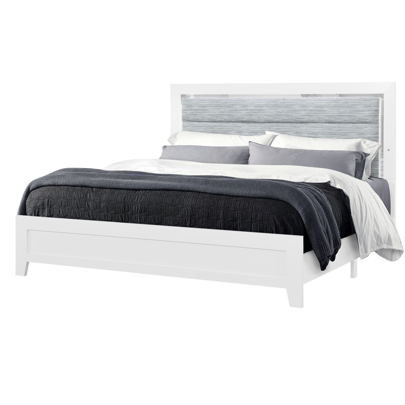 Global Furniture USA Luccia Wood White Full Bed with LED