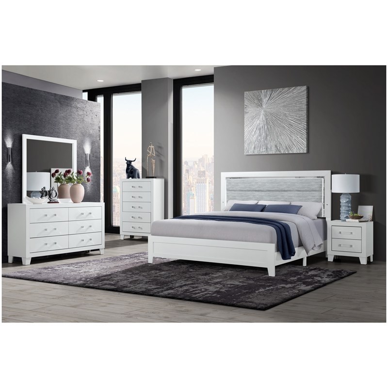 Global Furniture USA Luccia White Wood Upholstered d King Bed with LED