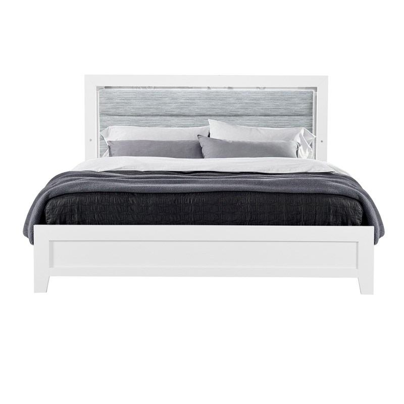 Global Furniture USA Luccia White Wood Upholstered d King Bed with LED
