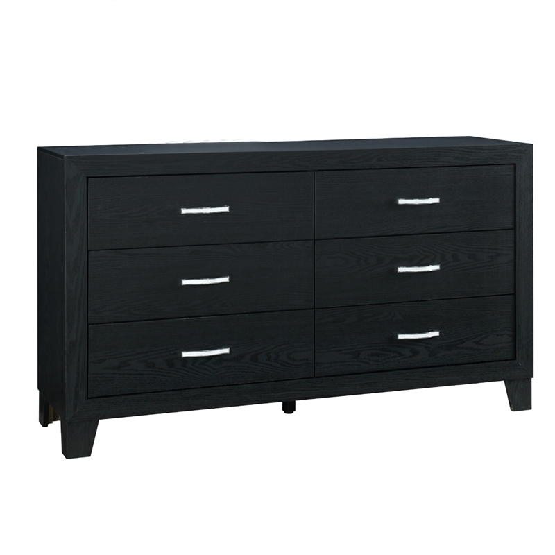Global Furniture USA Reid Sleek Black Solid Wood 6-Drawer Dresser
