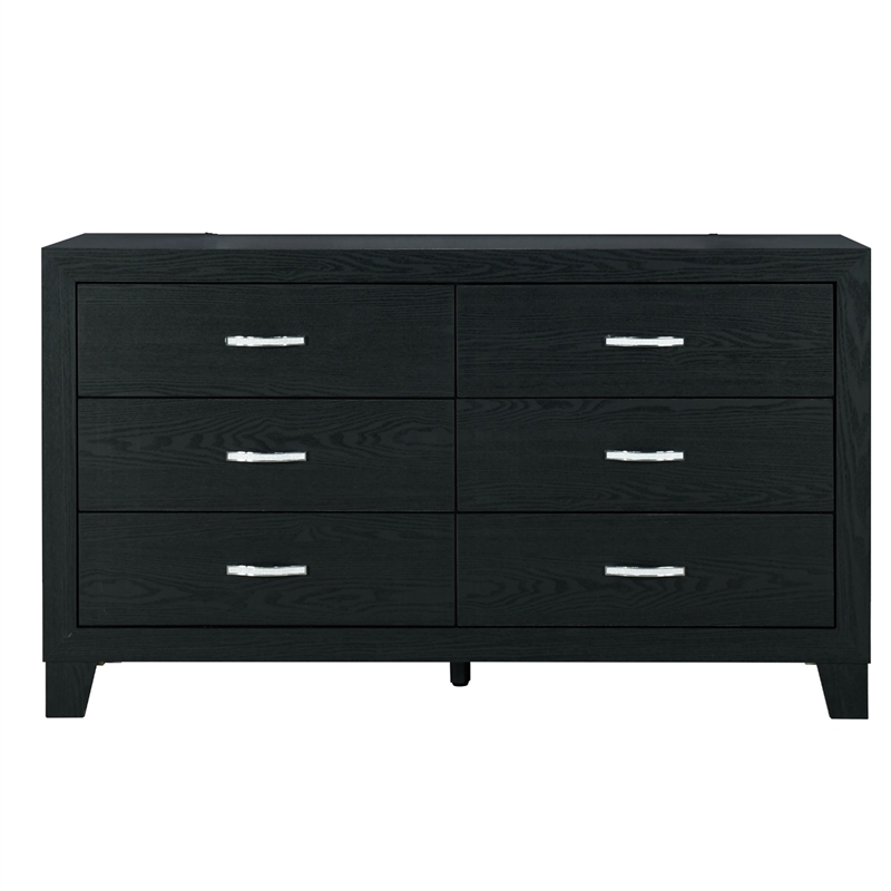 Global Furniture USA Reid Sleek Black Solid Wood 6-Drawer Dresser