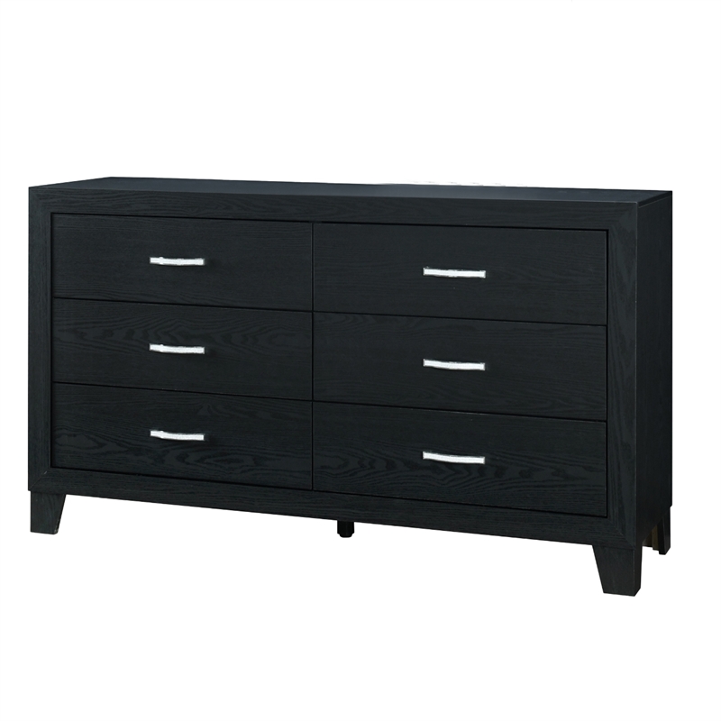 Global Furniture USA Reid Sleek Black Solid Wood 6-Drawer Dresser