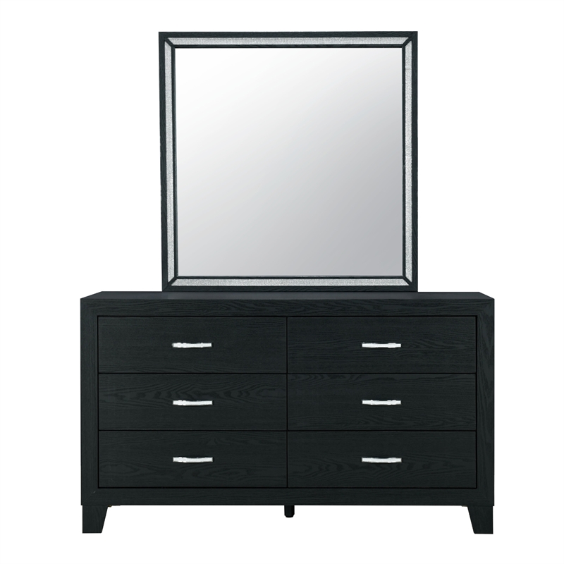 Global Furniture USA Reid Sleek Black Solid Wood 6-Drawer Dresser