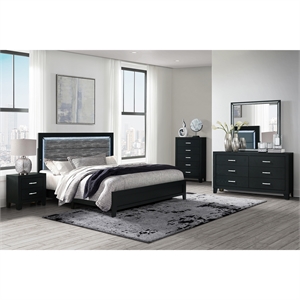Global Furniture USA Reid Black Wood Full Bed Set with LED Lighting