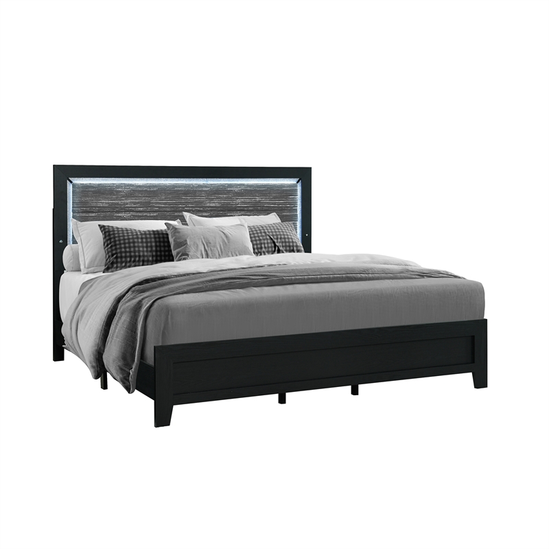 Global Furniture USA Reid Black Wood Full Bed Set with LED Lighting