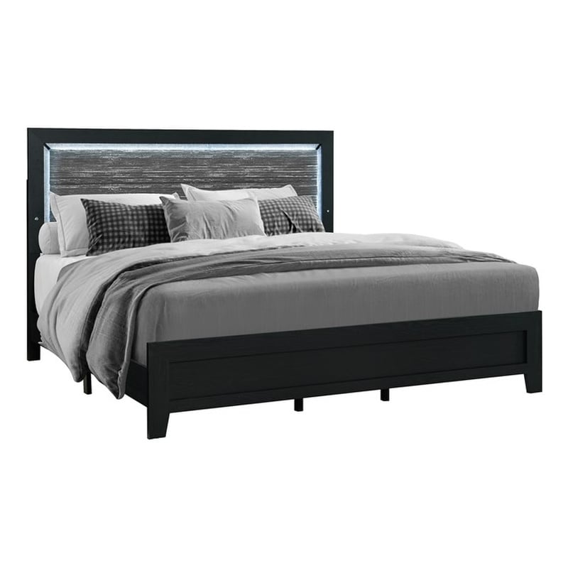 Global Furniture USA Reid Black Wood King Bed with LED Lighting