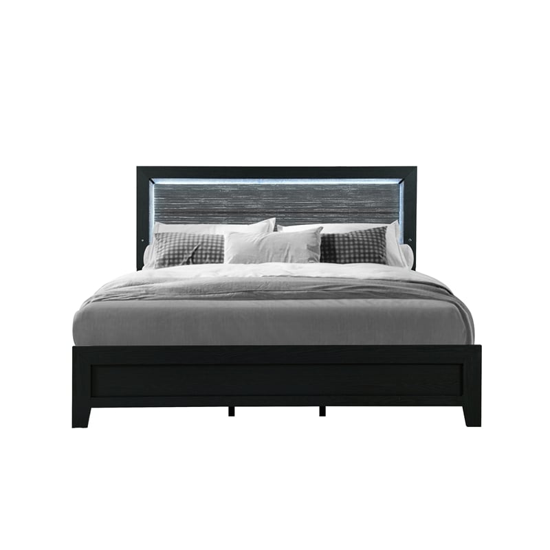 Global Furniture USA Reid Black Wood King Bed with LED Lighting
