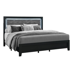 Global Furniture USA Reid Black Wood Queen Bed with LED Lighting