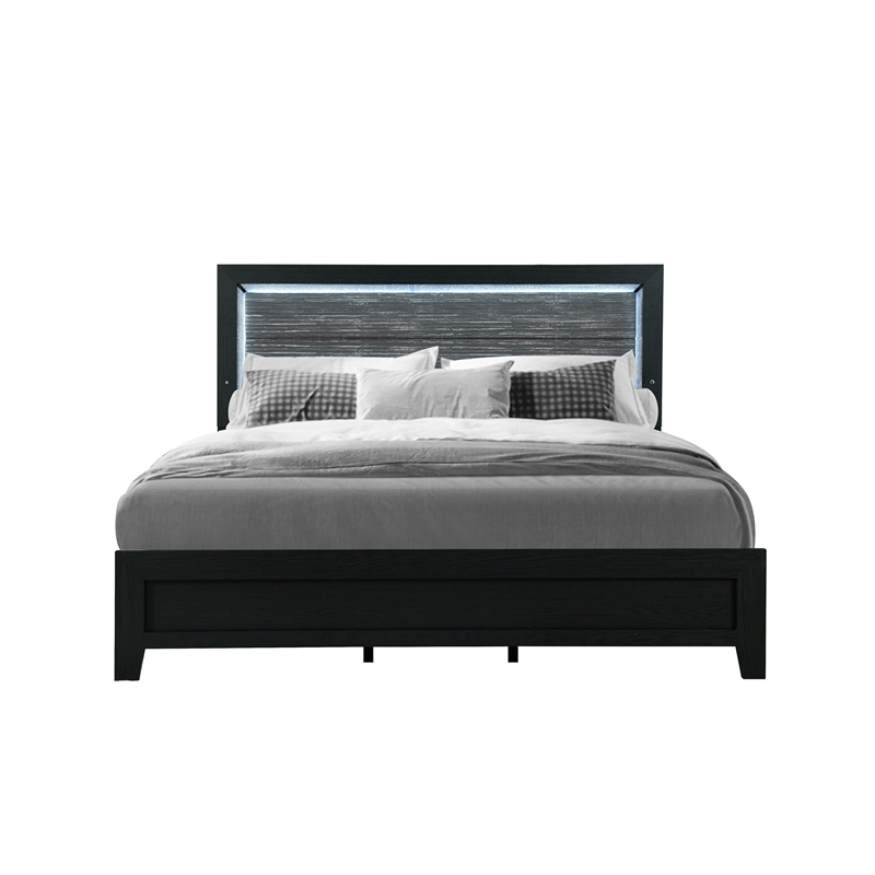 Global Furniture USA Reid Black Wood Queen Bed with LED Lighting