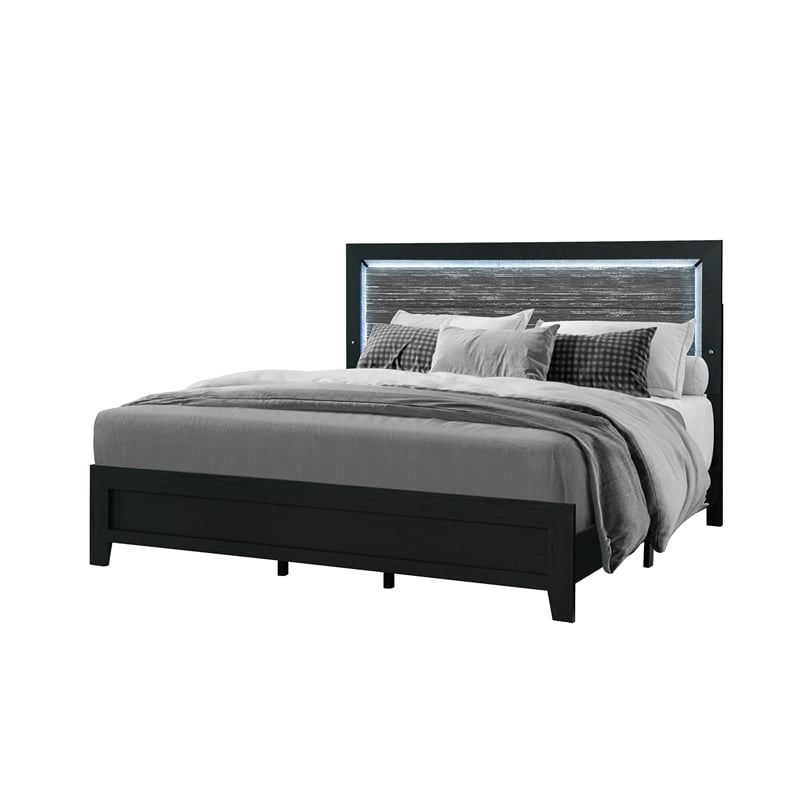 Global Furniture USA Reid Black Wood Queen Bed with LED Lighting