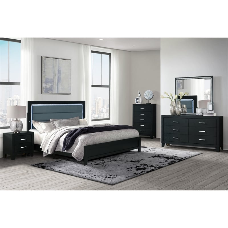 Global Furniture USA Reid Black Wood Queen Bed Set with LED Cymax Business
