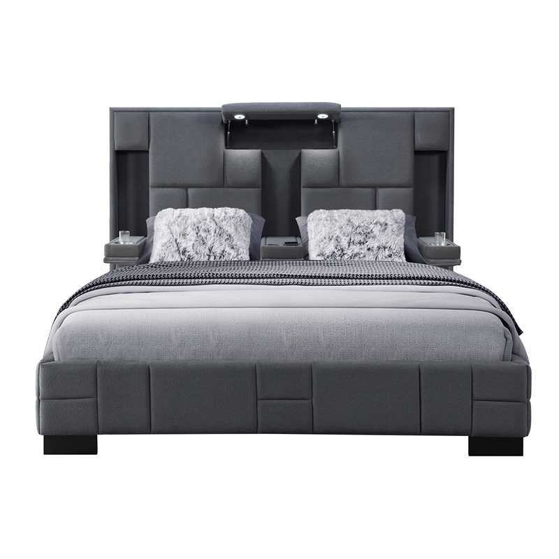 Global Furniture USA Oscar Dark Gray Boucle Fabric King Bed