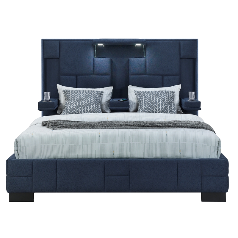 Global Furniture USA Oscar Navy Blue Fabric King Bed
