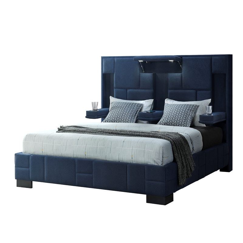 Global Furniture USA Oscar Navy Blue Fabric King Bed