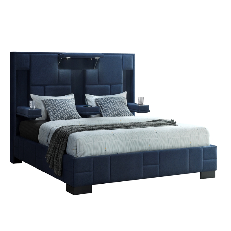 Global Furniture USA Oscar Navy Blue Fabric King Bed