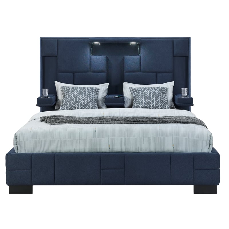 Global Furniture USA Oscar Navy Blue Fabric Queen Bed