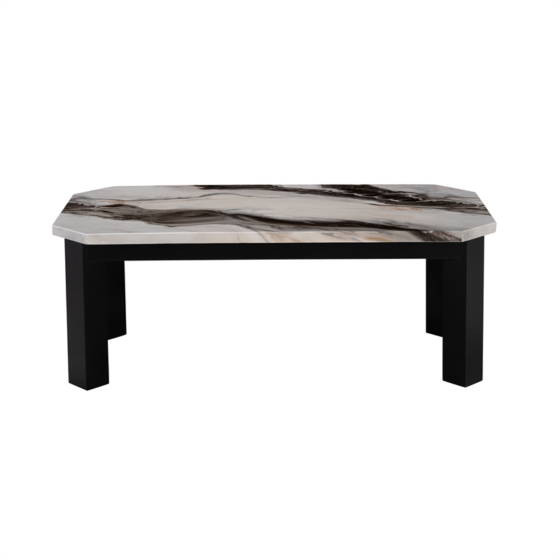Global Furniture USA Lambo Black Faux Panda Marble Paper Finish Coffee Table