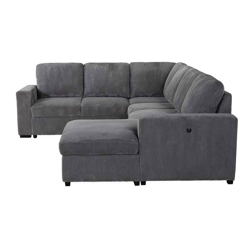 Global Furniture USA U2660 Gray Fabric Modular Sectional with Pullout