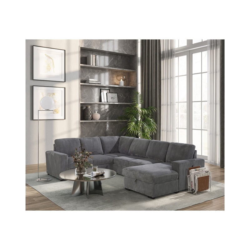 Global Furniture USA U2660 Gray Fabric Modular Sectional with Pullout