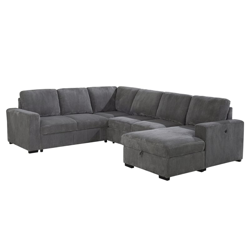 Global Furniture USA U2660 Gray Fabric Modular Sectional with Pullout