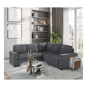 Global Furniture USA U2660 Gray Fabric Sectional FW/O Chaise and W/ Pullout