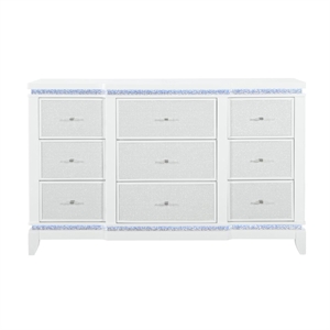 Global Furniture USA Alina White Wooden 9-Drawer Dresser with LED