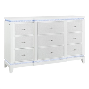 Global Furniture USA Alina White Wooden 9-Drawer Dresser with LED