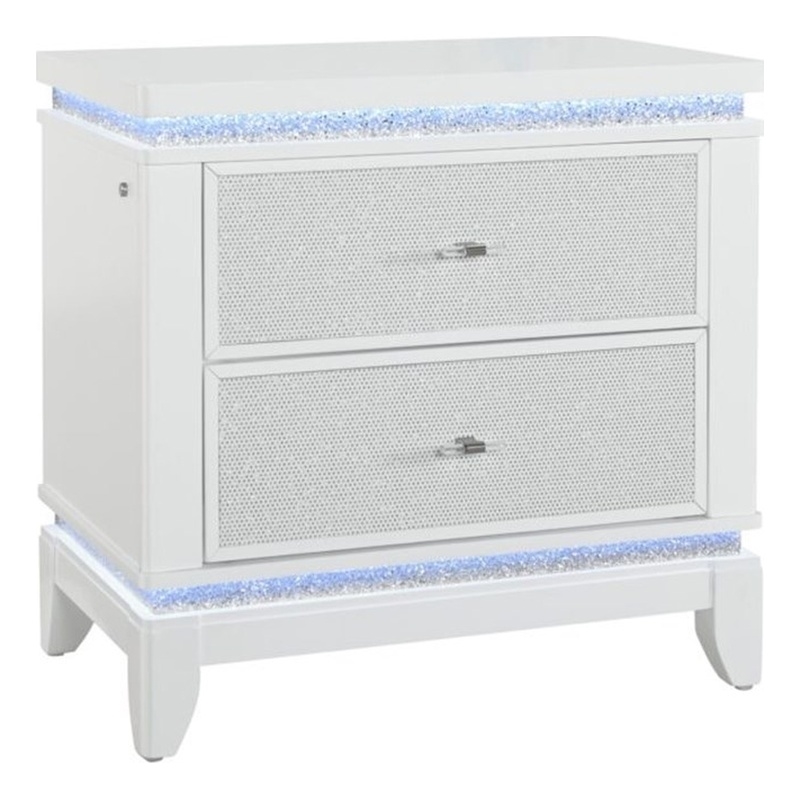 Alina White Wooden 2-Drawer Nightstand with LED and USB