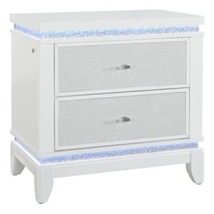 Alina White Wooden 2-Drawer Nightstand with LED and USB