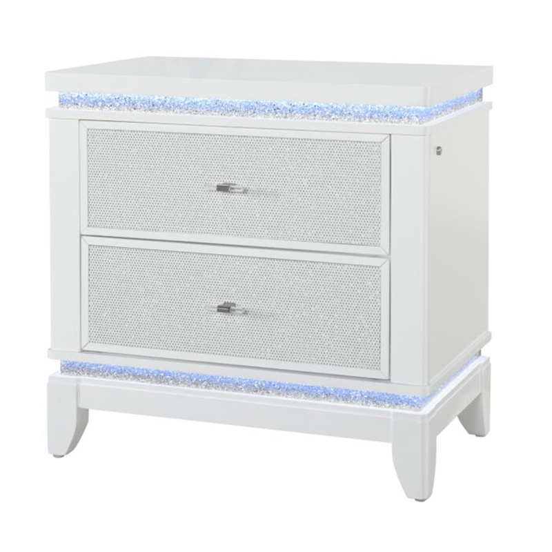Alina White Wooden 2-Drawer Nightstand with LED and USB