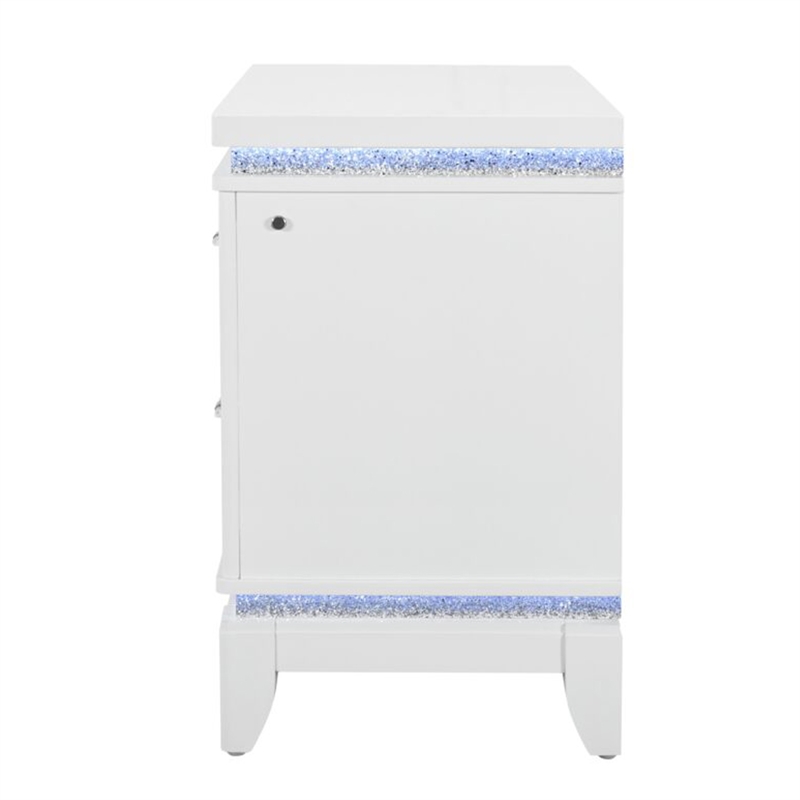 Alina White Wooden 2-Drawer Nightstand with LED and USB