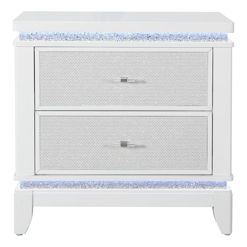 Alina White Wooden 2-Drawer Nightstand with LED and USB