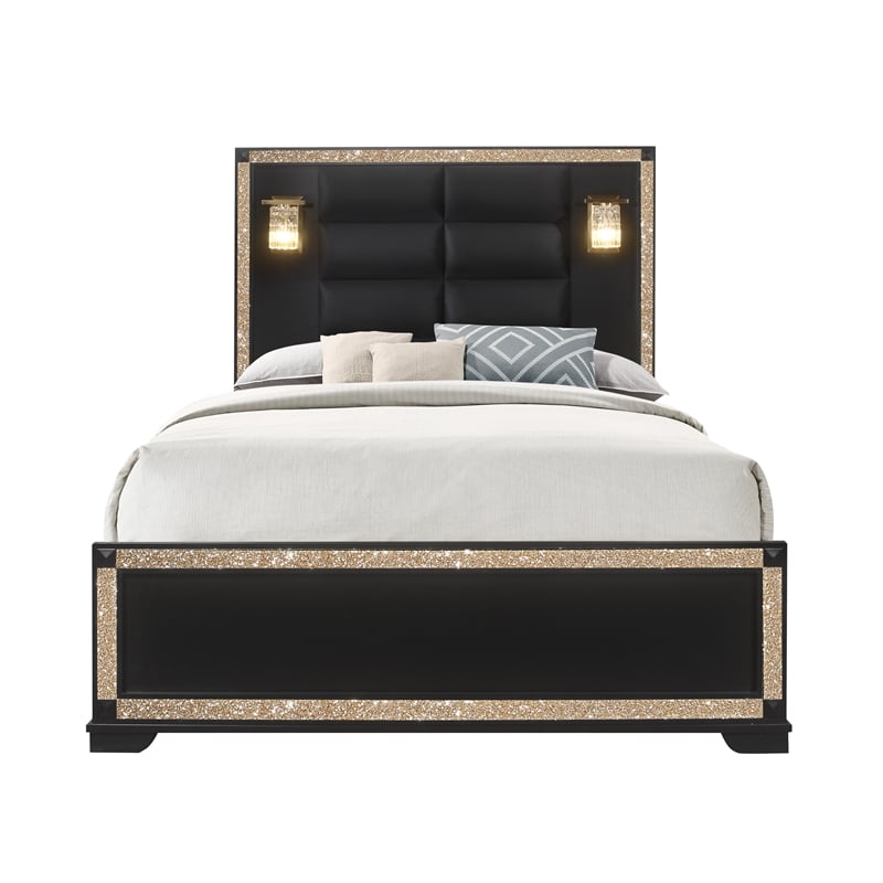 Global Furniture USA Blake Wood Queen Bedroom Set in Black/Gold Finish