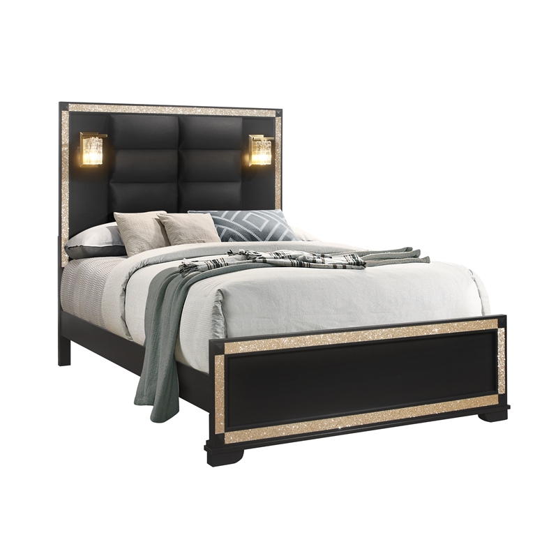 Global Furniture USA Blake Wood Queen Bedroom Set in Black/Gold Finish