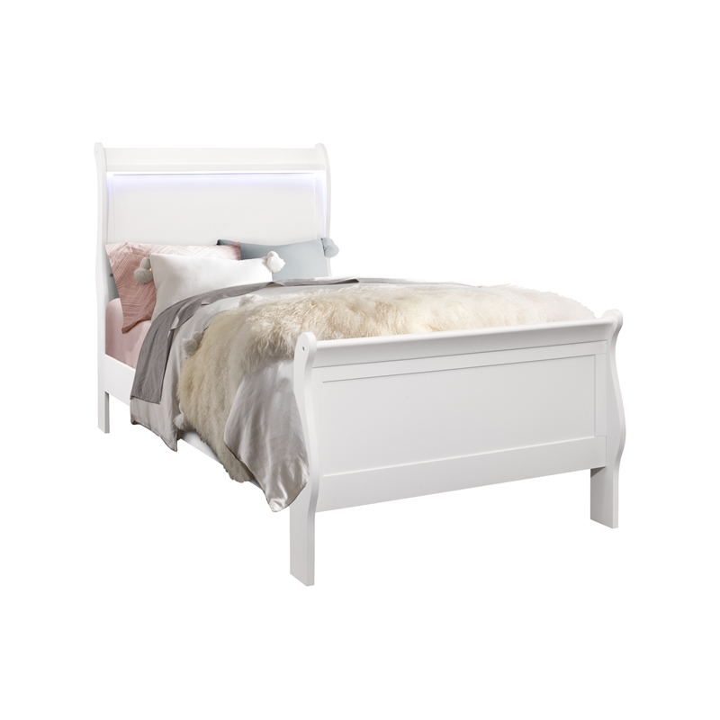 Global Furniture USA Charlie White Twin Bed LED Accent and Acrylic