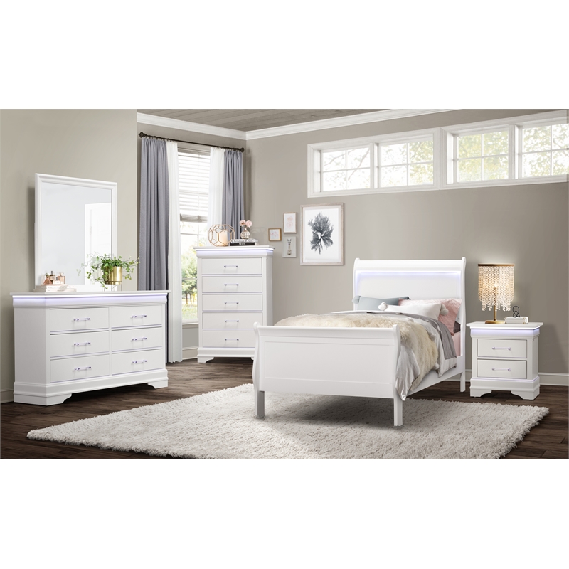 Global Furniture USA Charlie White Twin Bed LED Accent and Acrylic