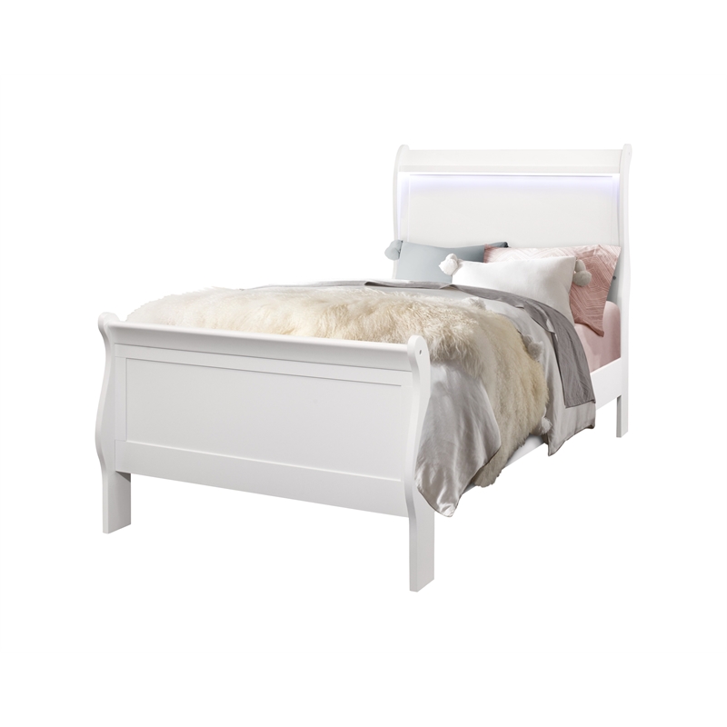 Global Furniture USA Charlie White Twin Bed LED Accent and Acrylic