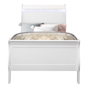 Global Furniture USA Charlie White Twin Bed LED Accent and Acrylic