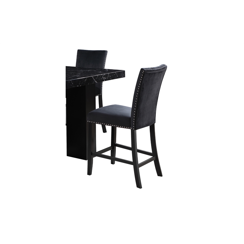 Global Furniture USA D04 White Marble Top + 4 D04 Bar Stool Black