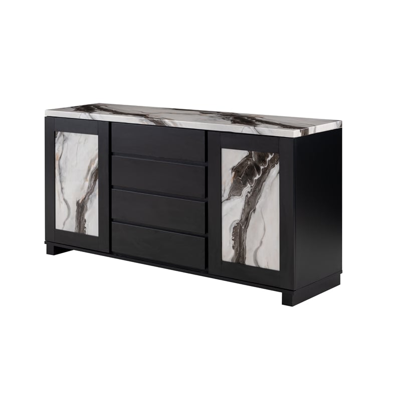 Global Furniture USA D12 Black Faux Marble Top Buffet